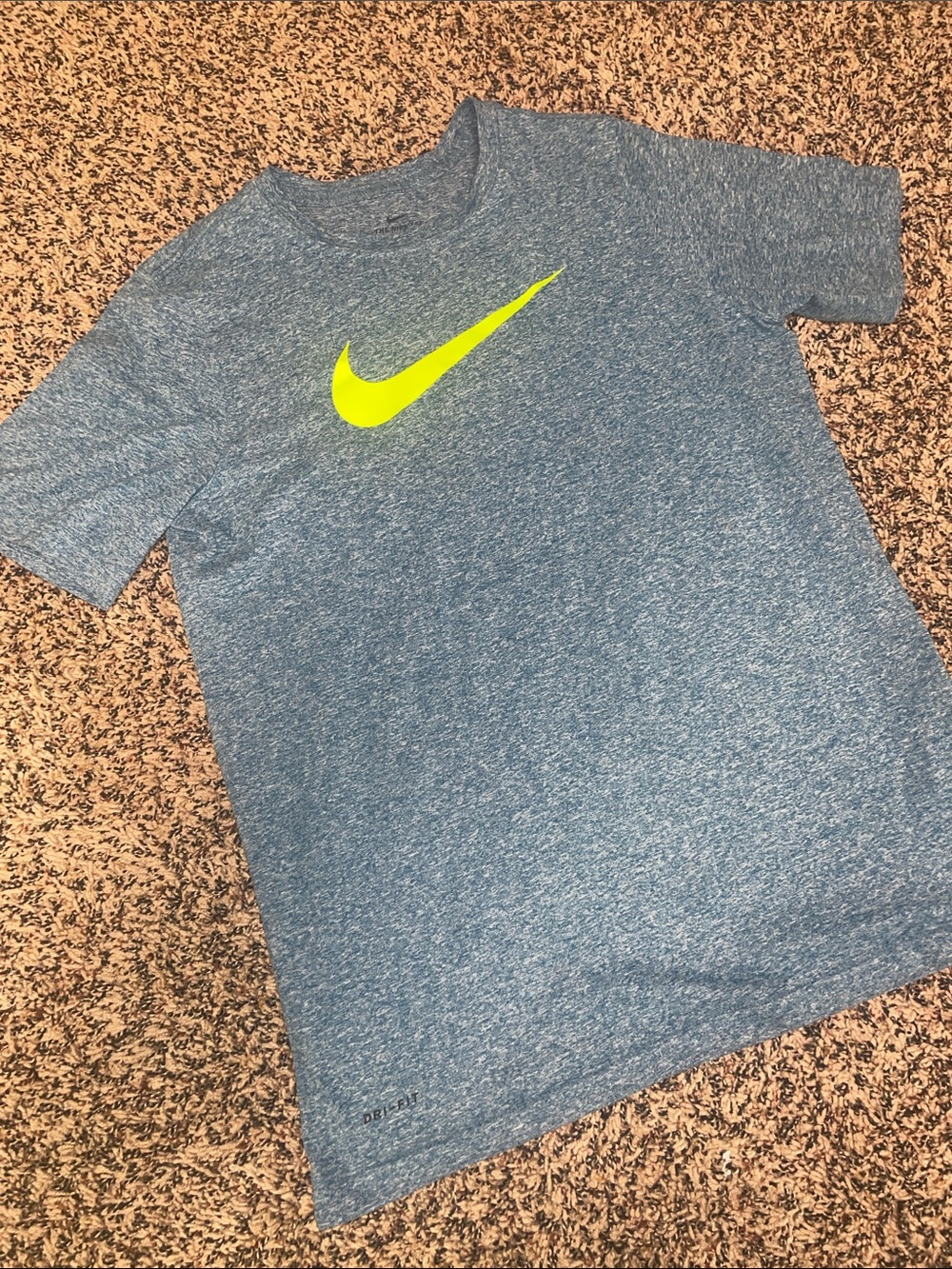 Nike Heathered Blue Short Sleeve Tee with Neon Yellow Swoosh Youth XL EUC